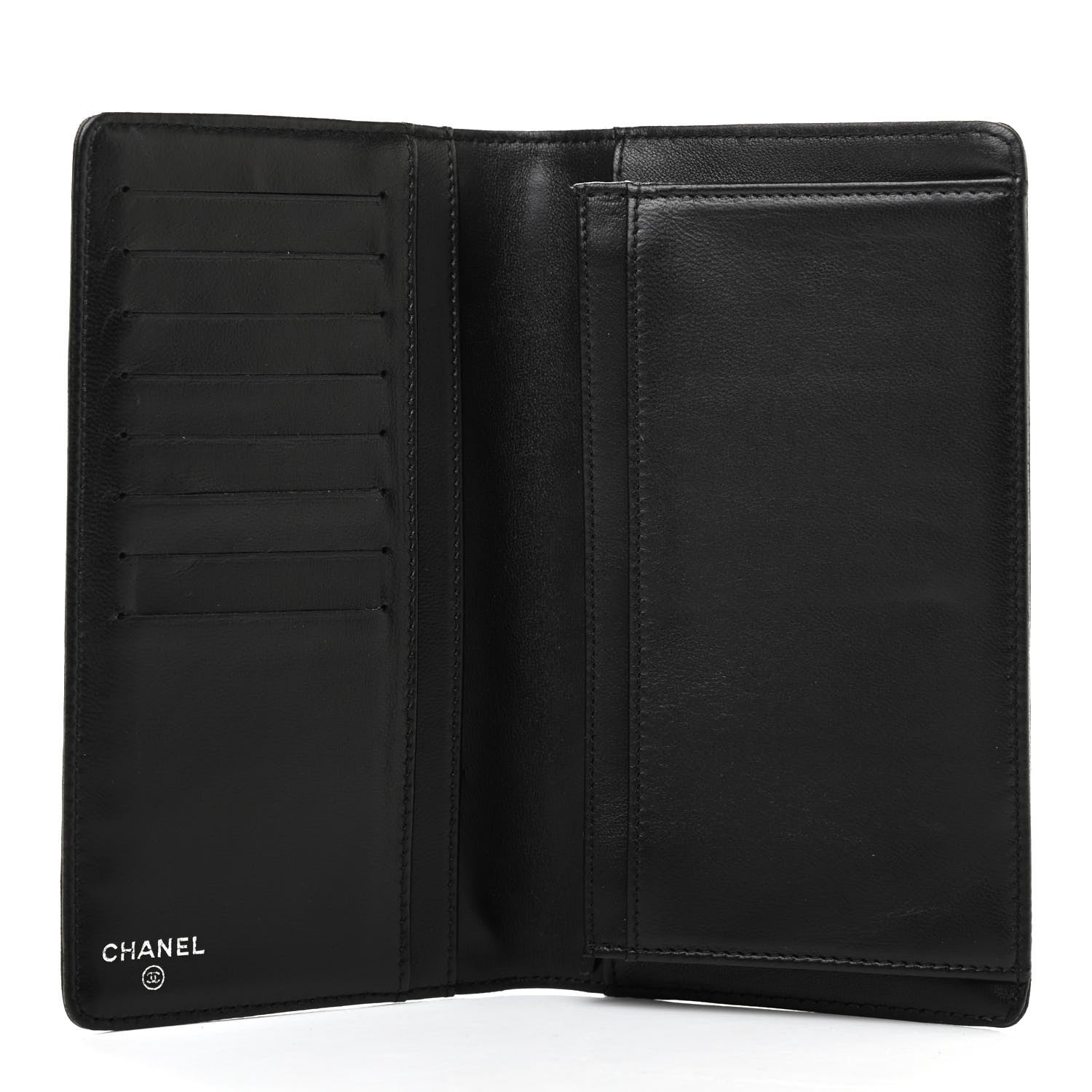Chanel Lambskin Camellia Embossed Yen Wallet Black 5 of 10