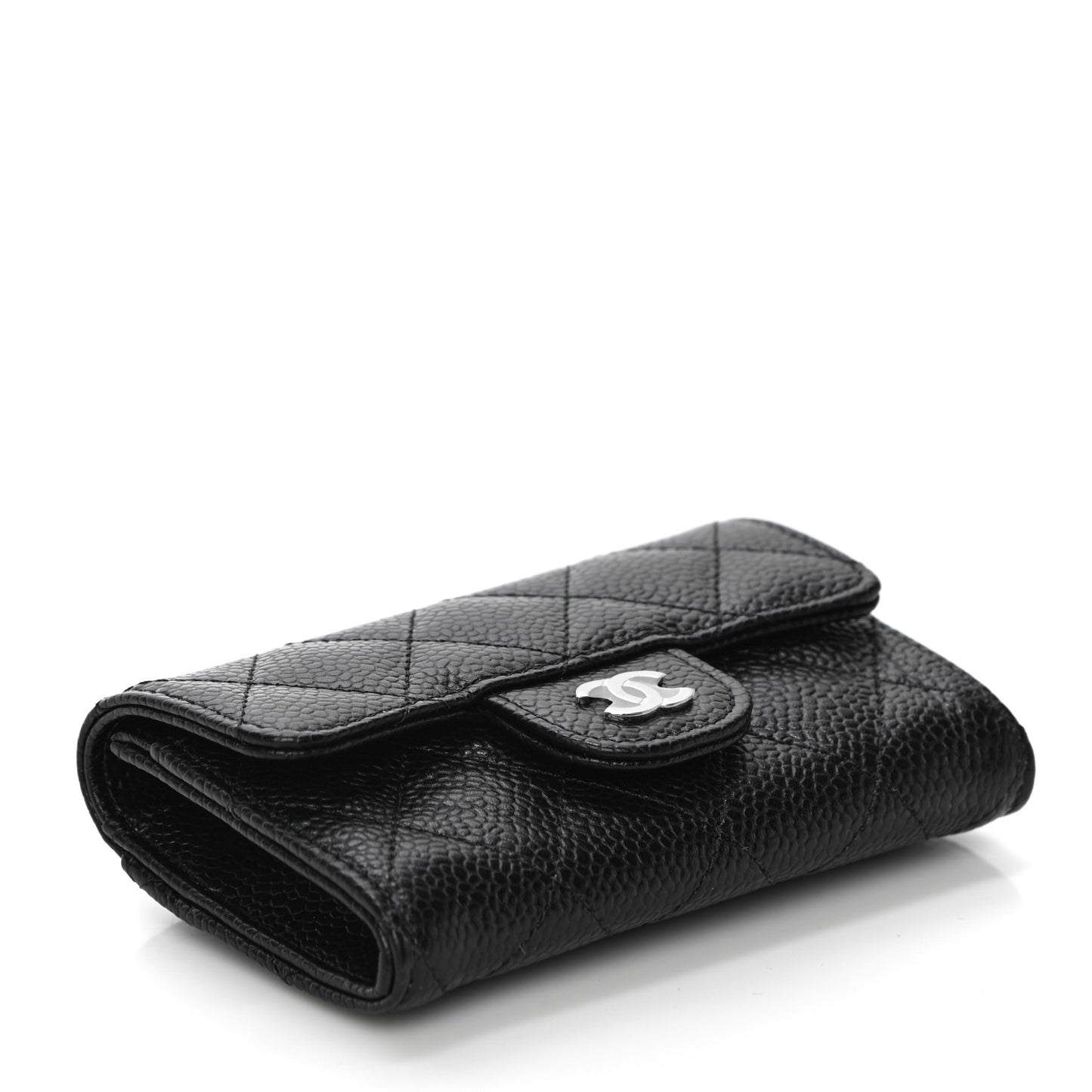 Caviar Quilted Flap Card Holder Wallet Black