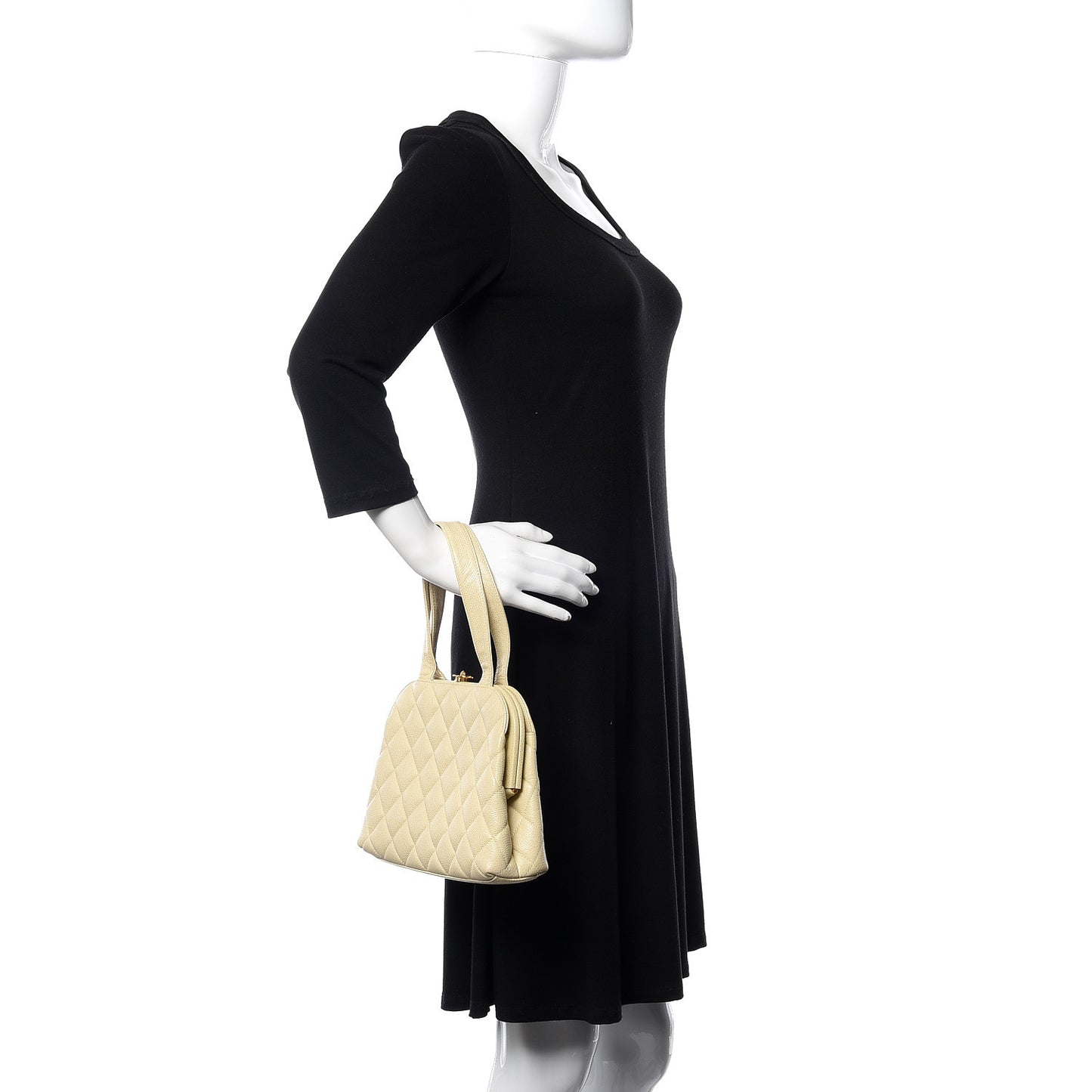 Caviar Quilted Frame Bag Ivory
