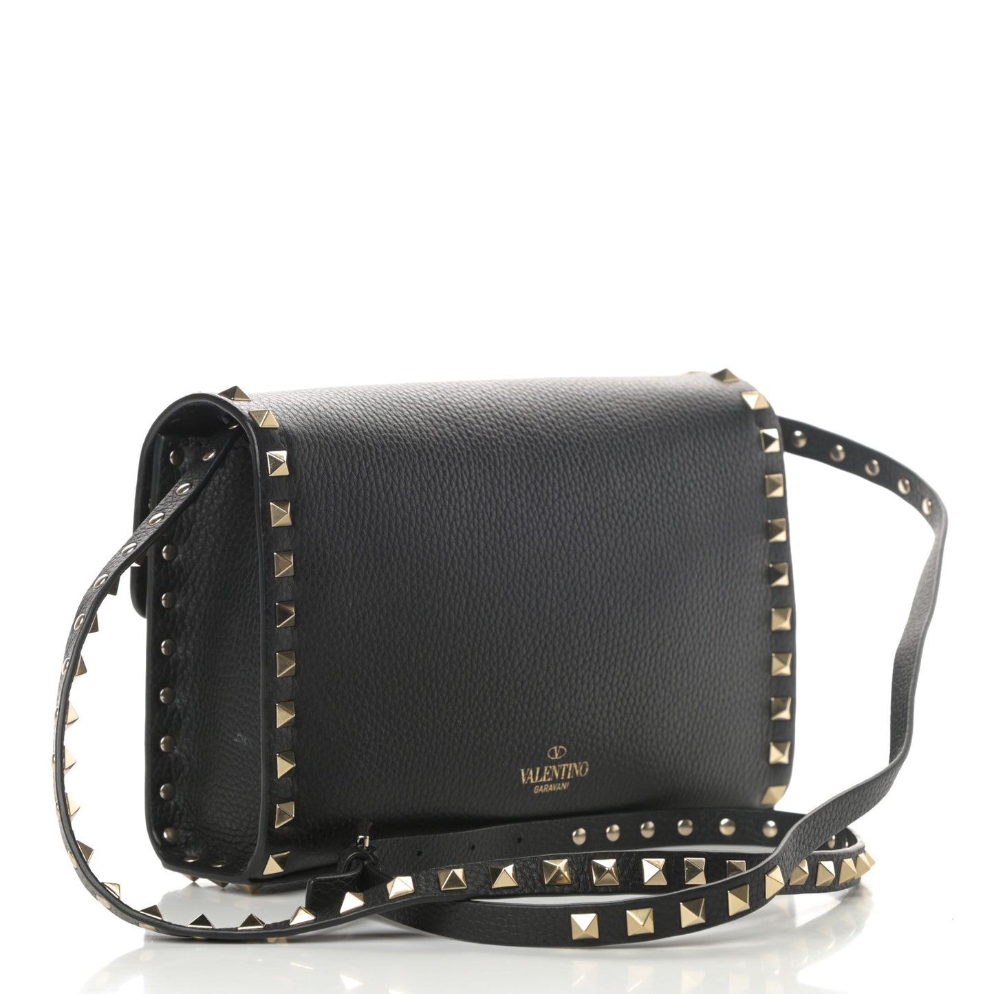 Pebbled Calfskin Medium Rockstud Flip Lock Crossbody Bag Black