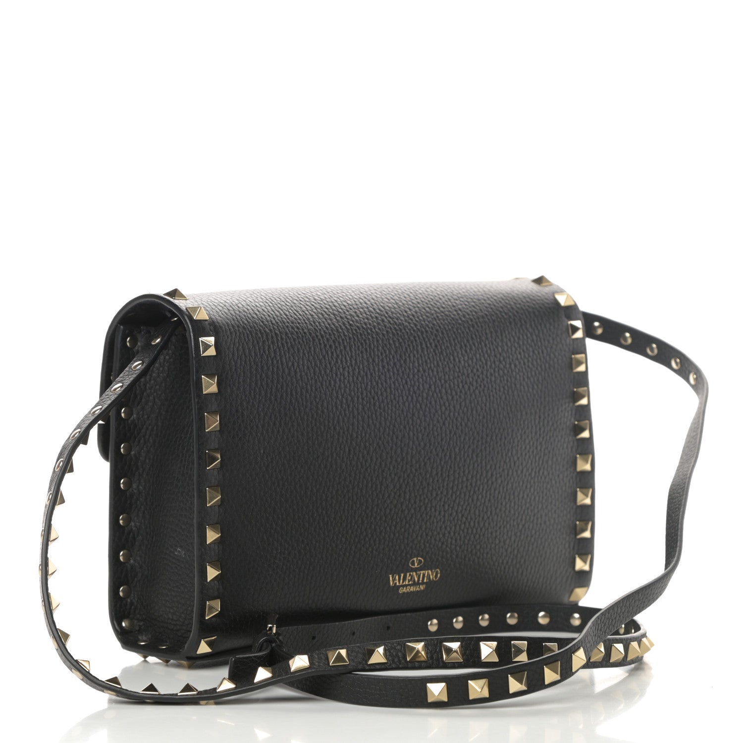 Valentino Garavani Pebbled Calfskin Medium Rockstud Flip Lock Crossbody Bag Black 3 of 11