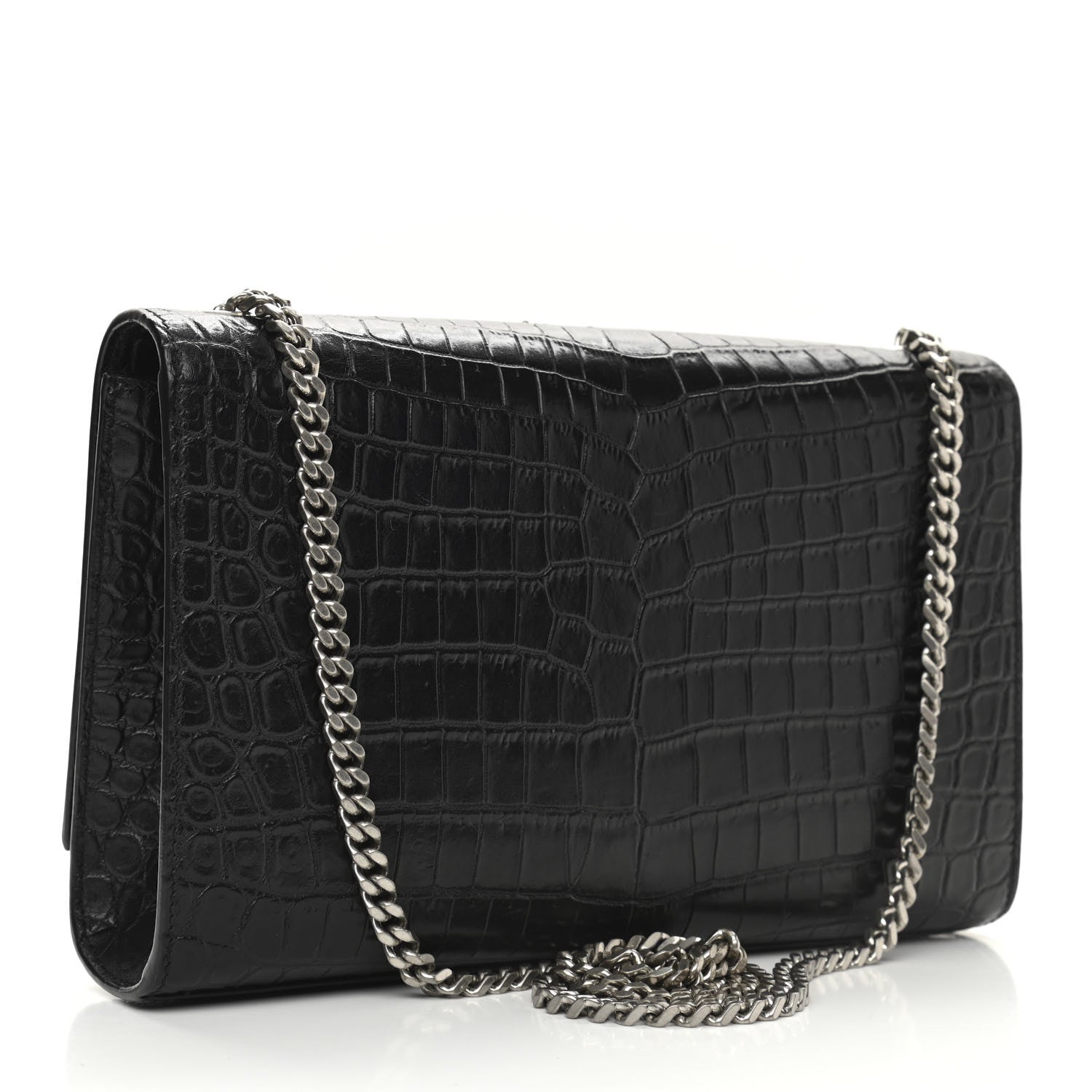 Saint Laurent Calfskin Crocodile Embossed Medium Classic Monogram Kate Tassel Satchel Black 3 of 10