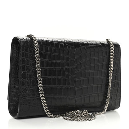 Saint Laurent Calfskin Crocodile Embossed Medium Classic Monogram Kate Tassel Satchel Black 3 of 10