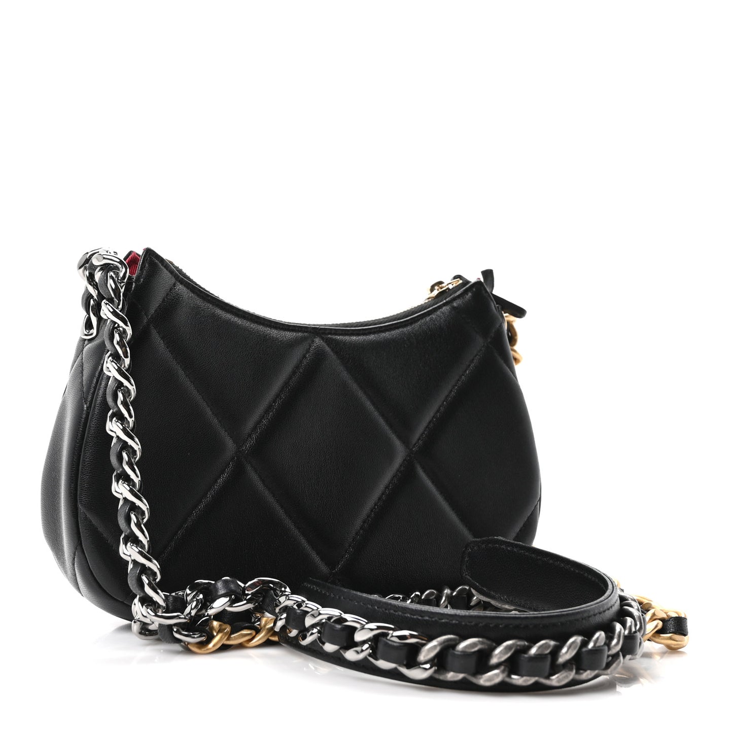 Lambskin Quilted Chanel 19 Hobo Clutch With Chain Black