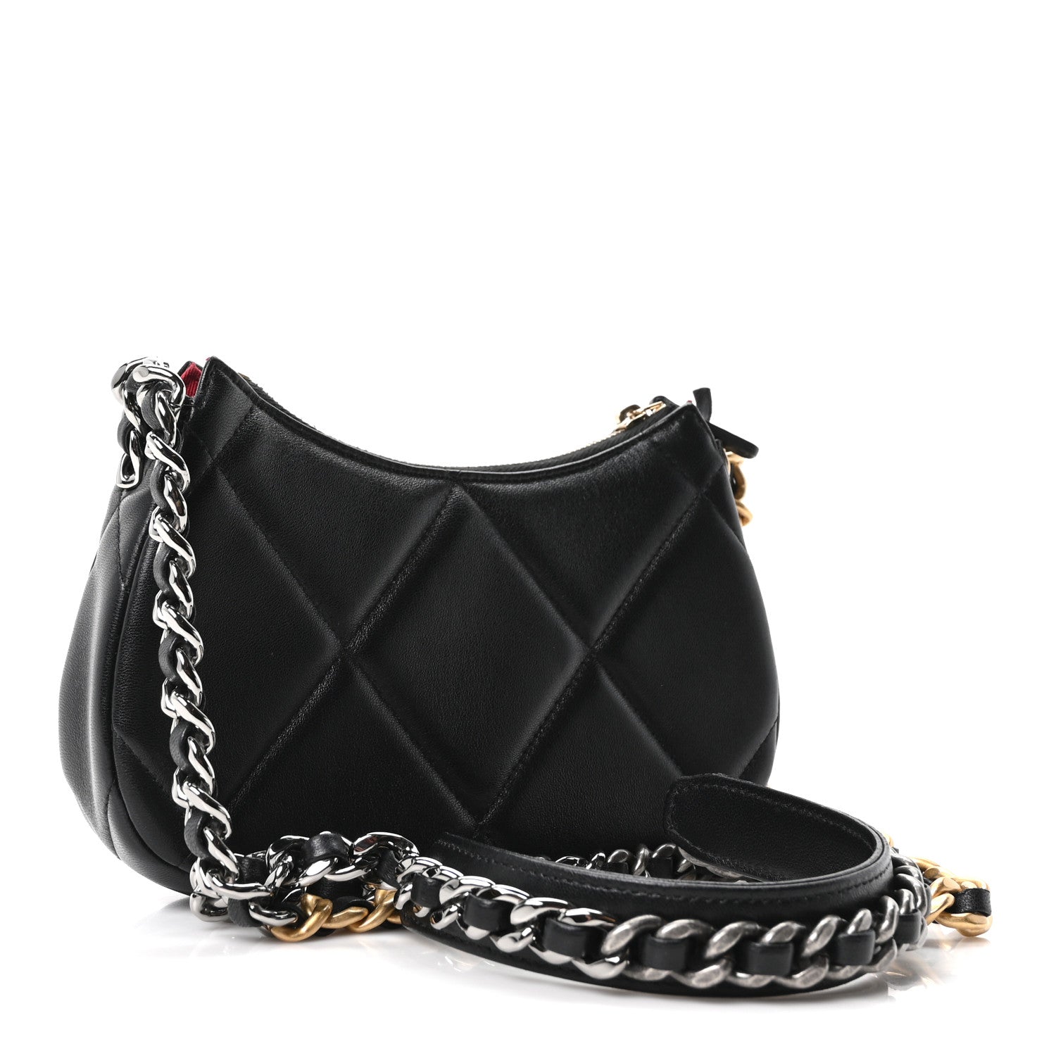 Chanel Lambskin Quilted Chanel 19 Hobo Clutch With Chain Black 3 of 10