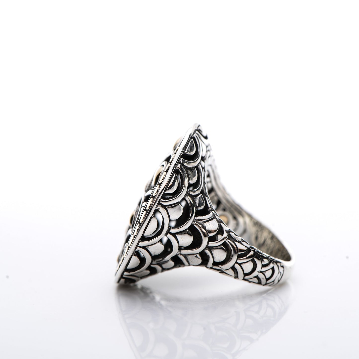 Sterling Silver 18K Yellow Gold Naga Oval Ring 56 7.75