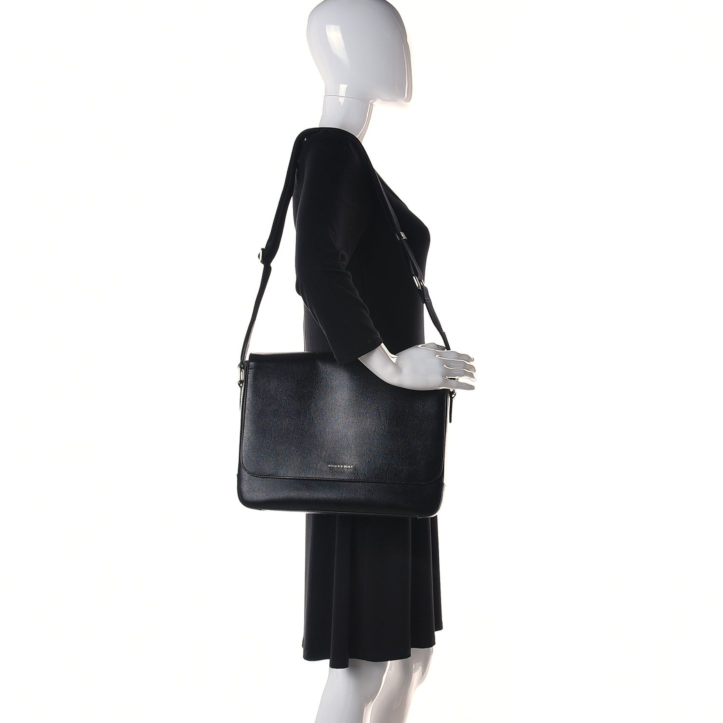 Grainy Calfskin Messenger Bag Black