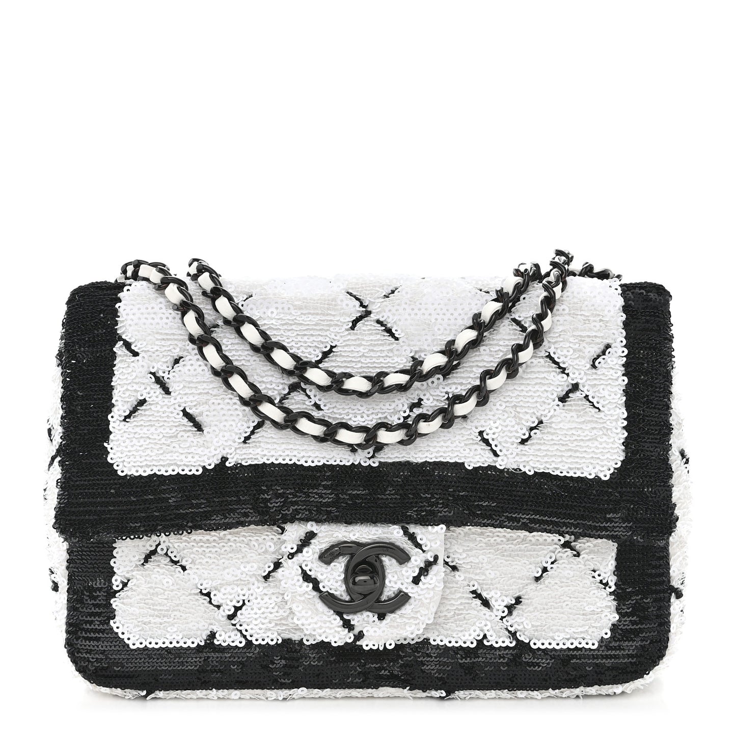 Sequin CC Small Single Flap White Black
