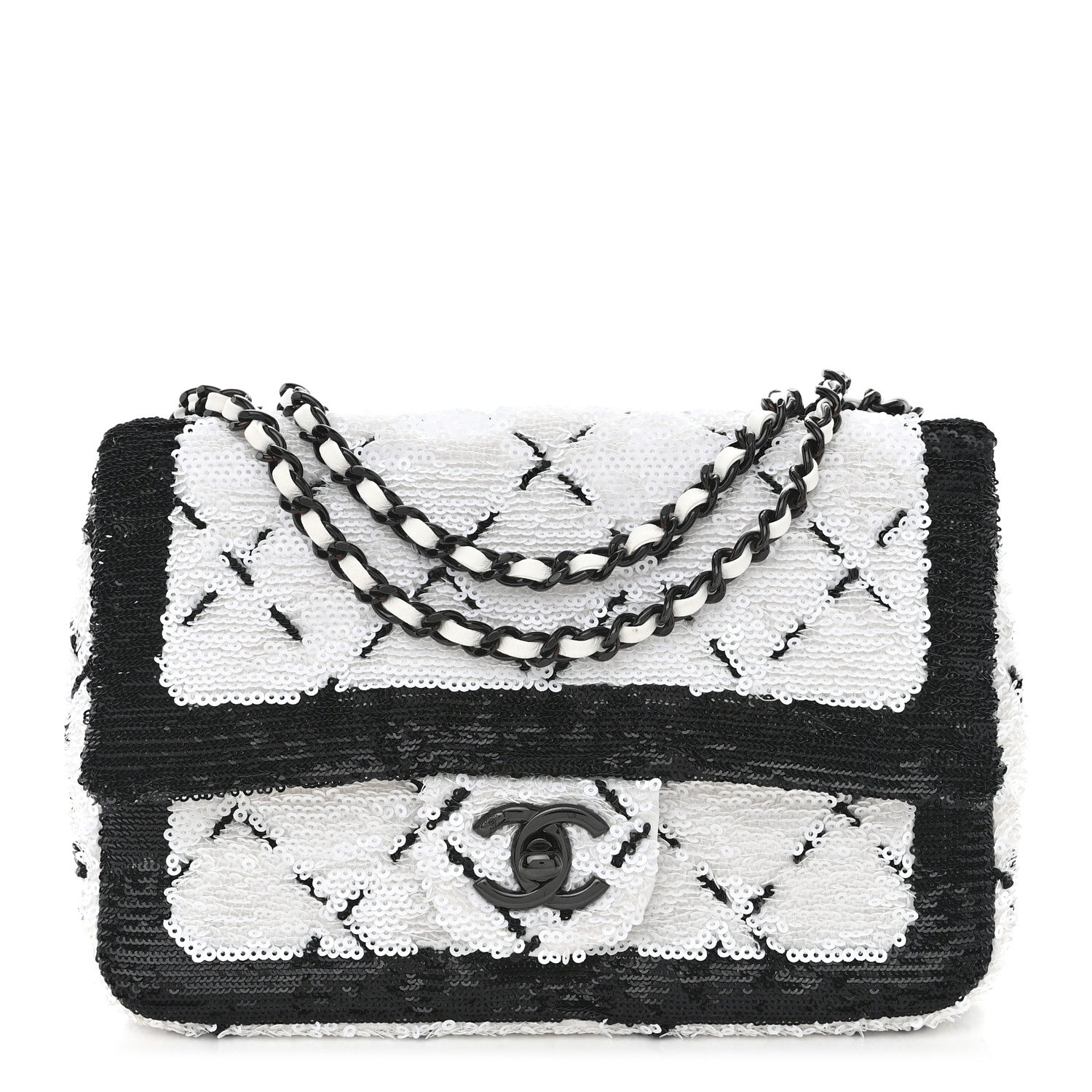Chanel Sequin CC Small Single Flap White Black 1 of 10