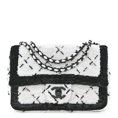 Chanel Sequin CC Small Single Flap White Black 1 of 10