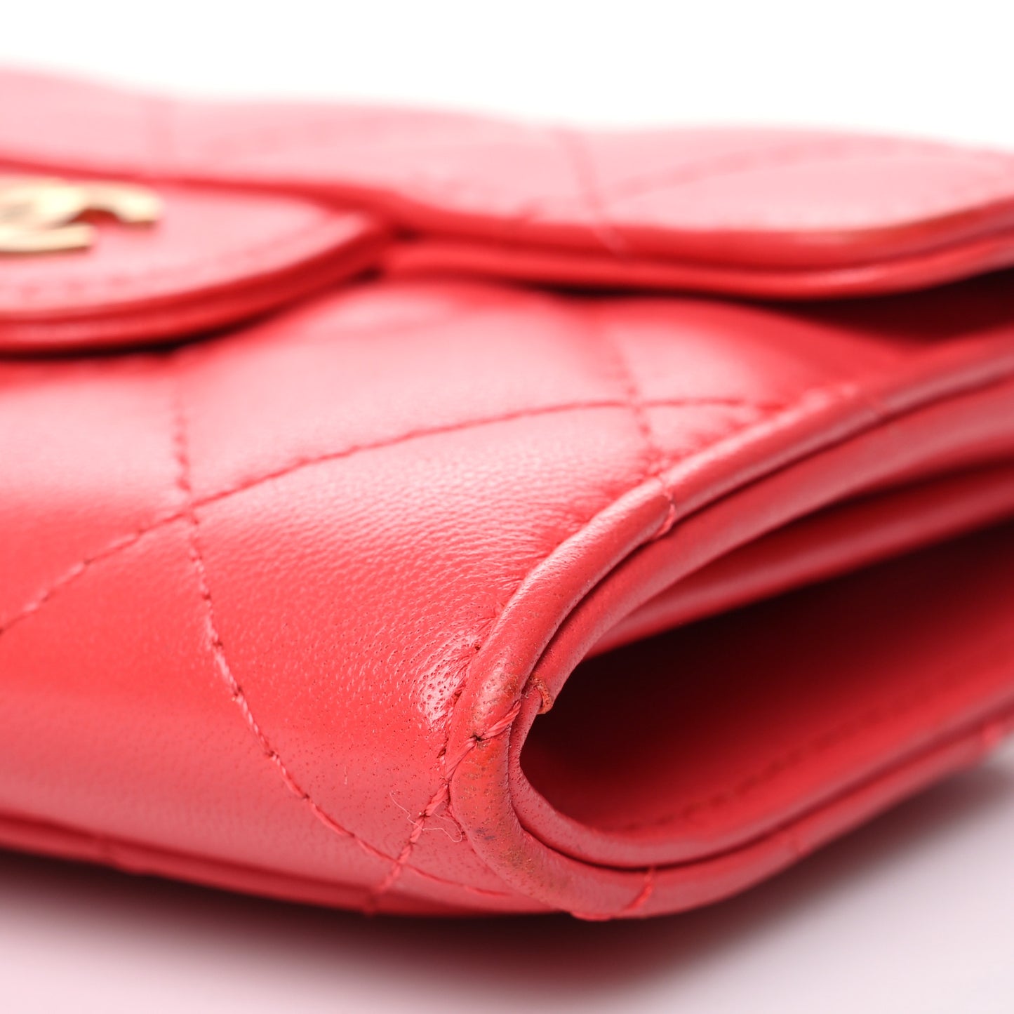 Lambskin Quilted Flap Card Holder Wallet Coral
