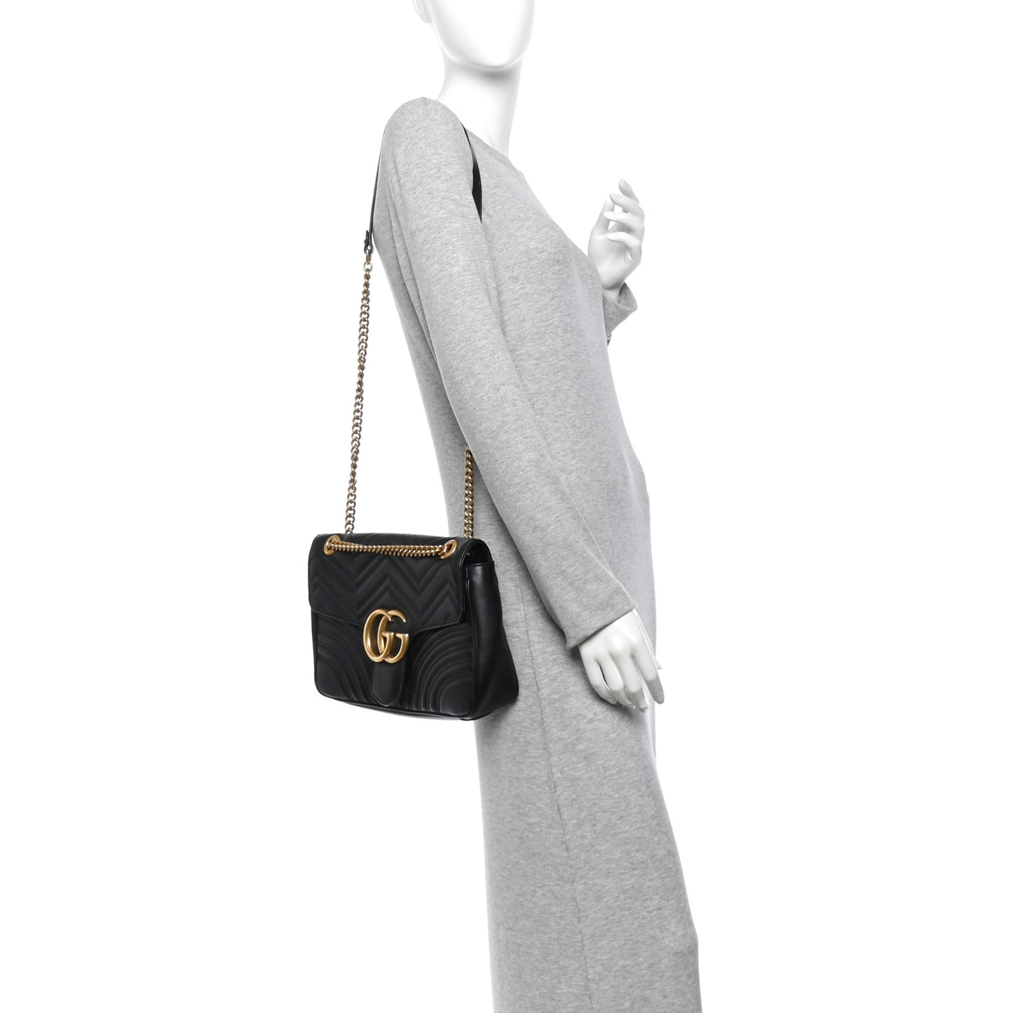 Calfskin Matelasse Medium GG Marmont Shoulder Bag Black