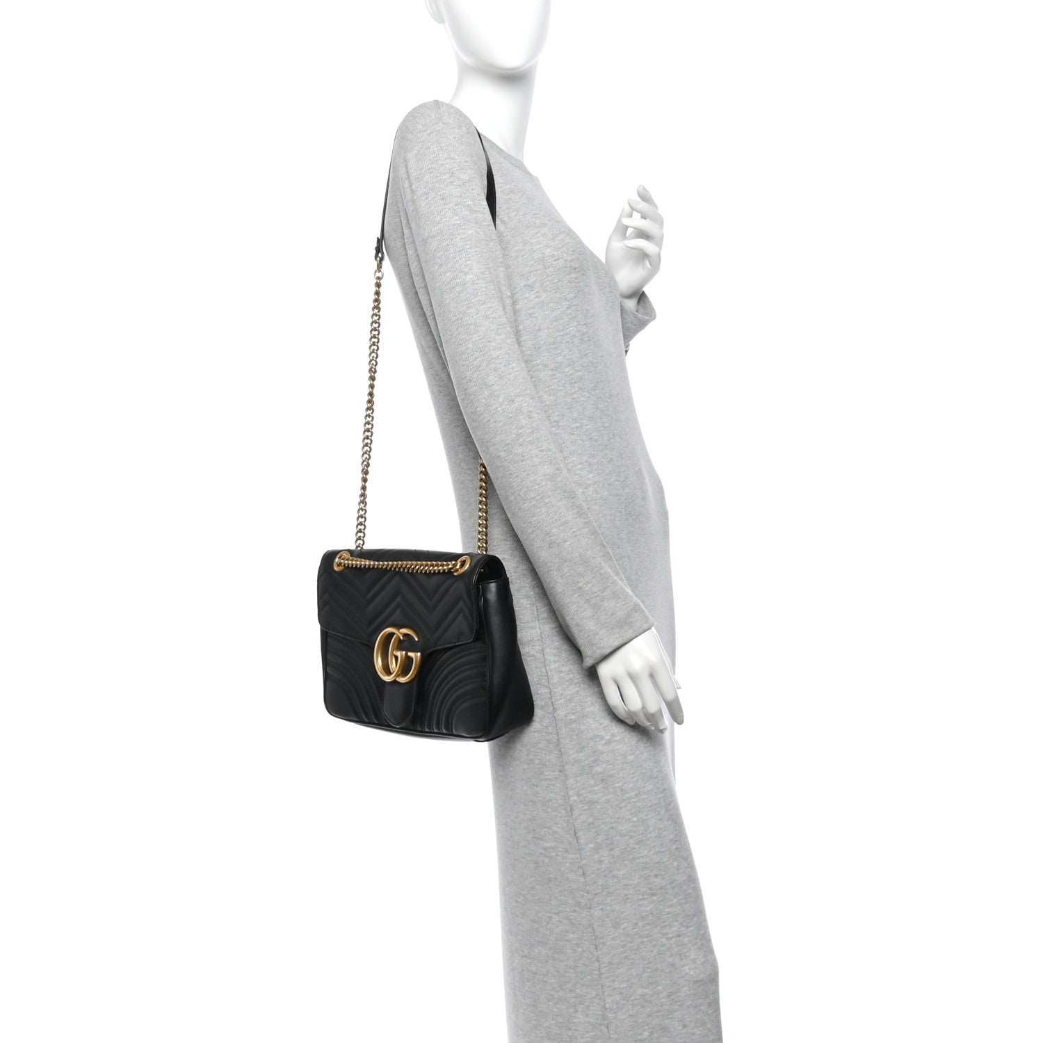 Gucci Calfskin Matelasse Medium GG Marmont Shoulder Bag Black 2 of 10