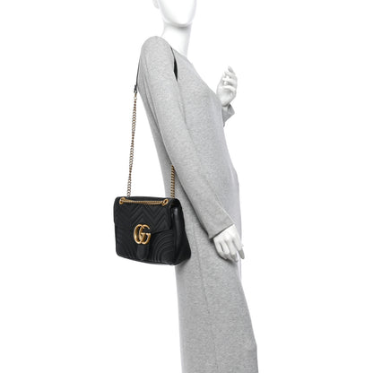 Gucci Calfskin Matelasse Medium GG Marmont Shoulder Bag Black 2 of 10