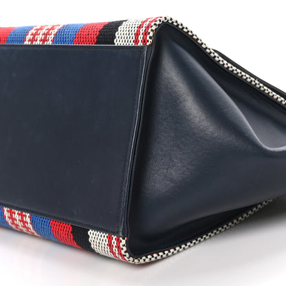 Celine Smooth Calfskin Striped Canvas Small Trapeze Navy Blue 9 of 9
