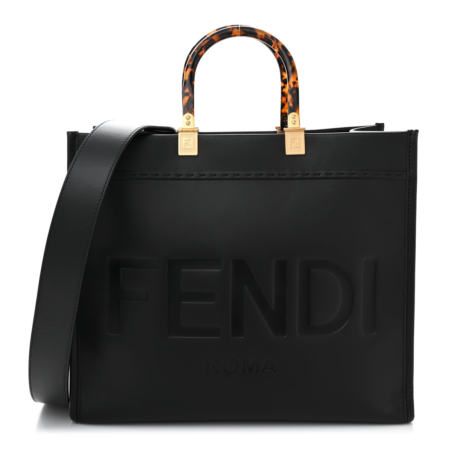 Fendi Vitello King Plexiglass Medium Fendi Sunshine Shopper Tote Black 1 of 9