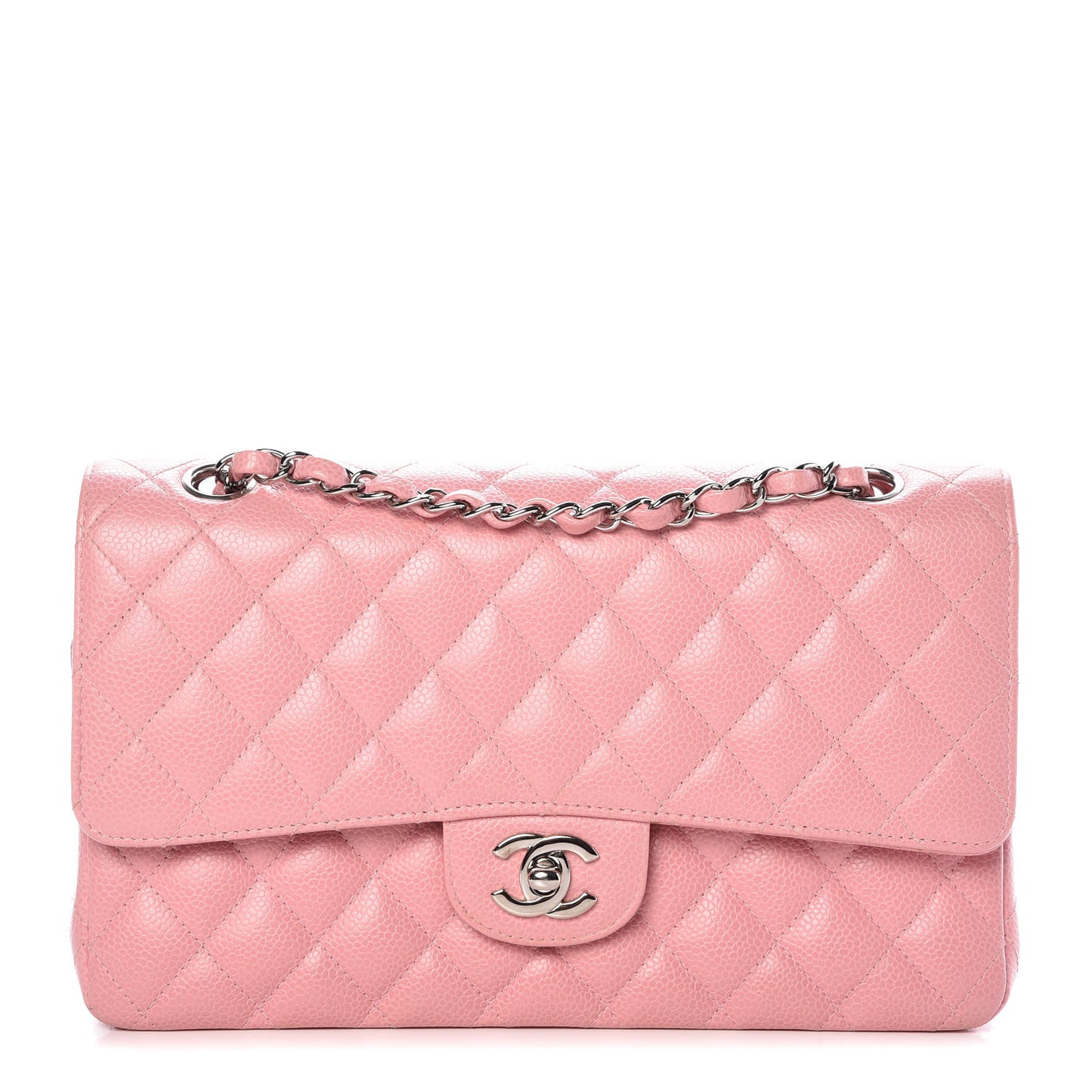 Caviar Quilted Medium Double Flap Pink