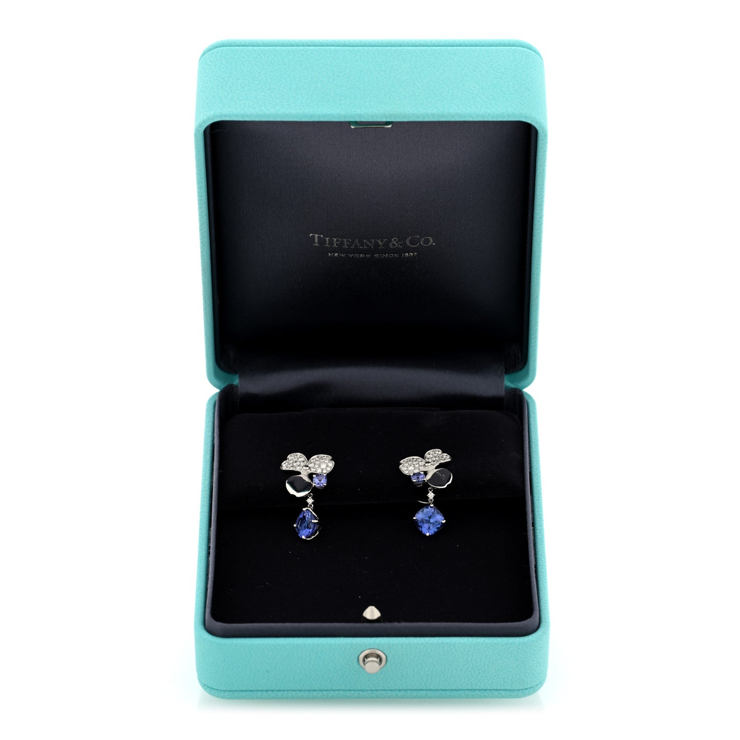 Platinum Diamond Tanzanite Paper Flowers Single Drop Earrings