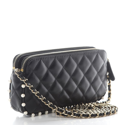 Chanel Calfskin Quilted Pearl Small Clutch With Chain Black 2 of 9