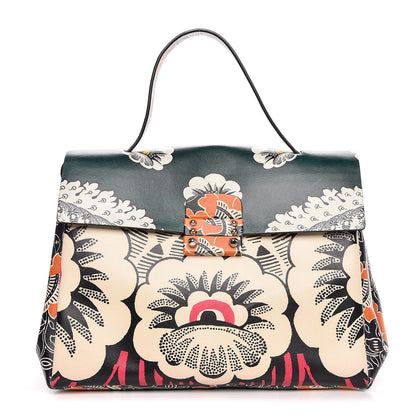 Valentino Garavani Calfskin Floral Print Mime Single Handle Bag Green 1 of 12