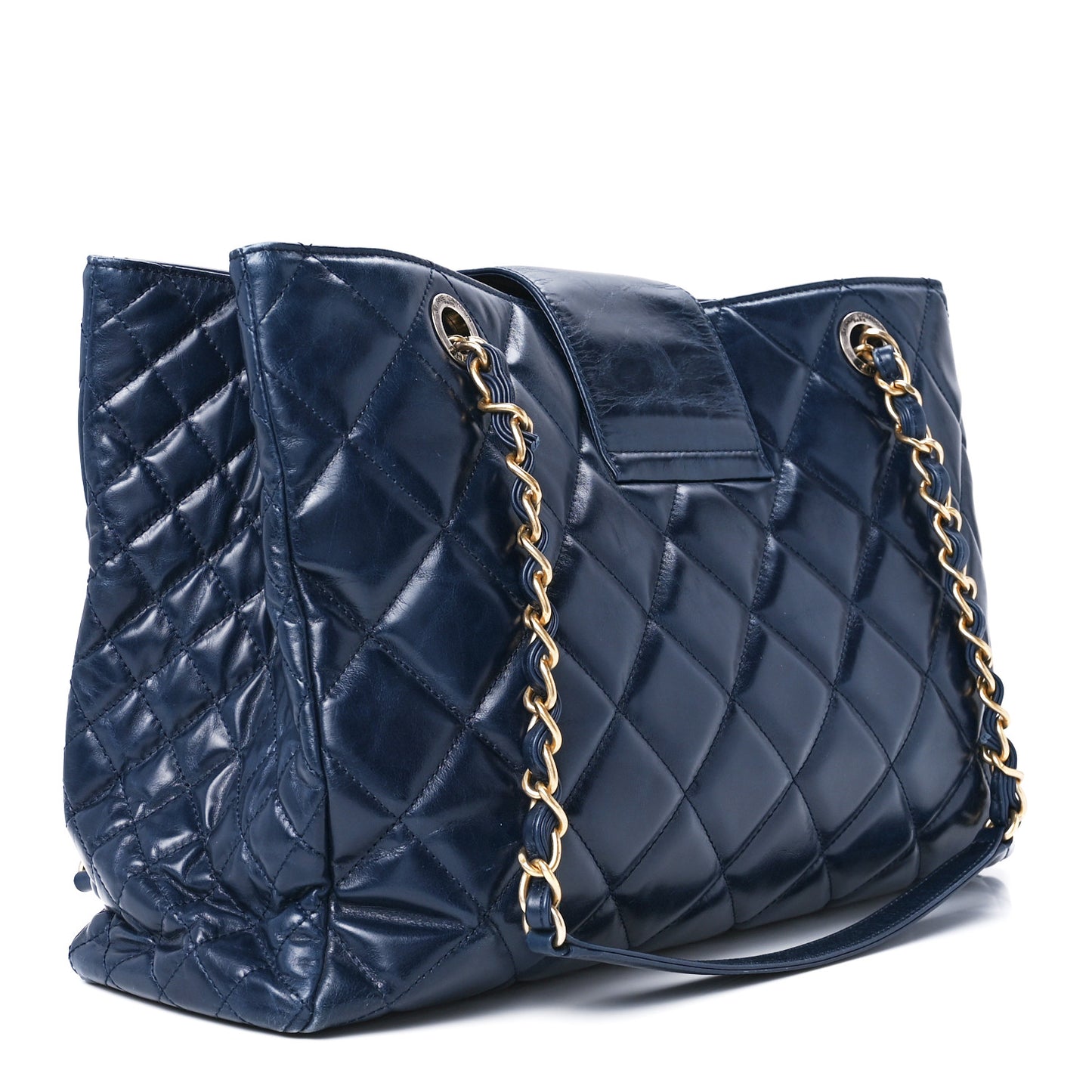 Glazed Calfskin Quilted Daily Walk Tote Navy