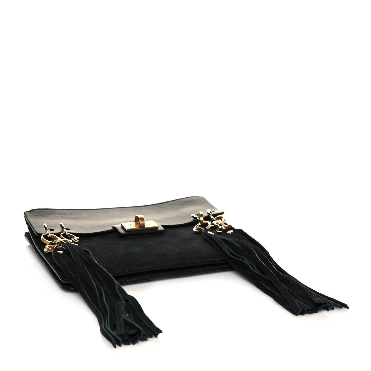 Calfskin Suede Small Jane Fringe Bag Black