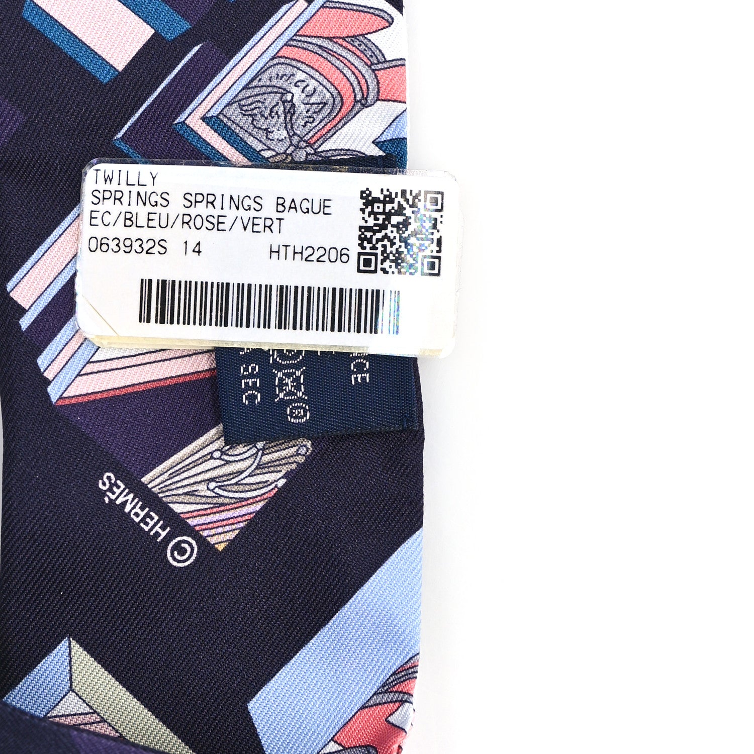 Hermes Silk Springs Springs Twilly Rose Bleu Vert 3 of 3