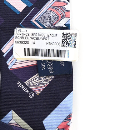Hermes Silk Springs Springs Twilly Rose Bleu Vert 3 of 3