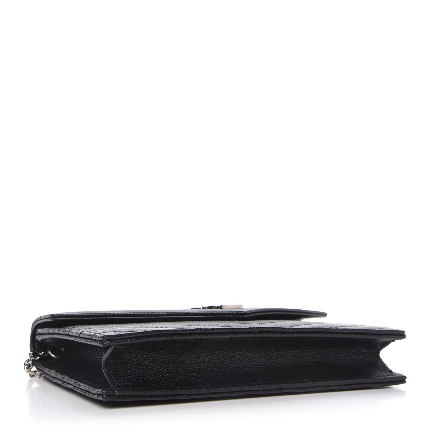 Grain De Poudre Matelasse Chevron Monogram Envelope Chain Wallet Black