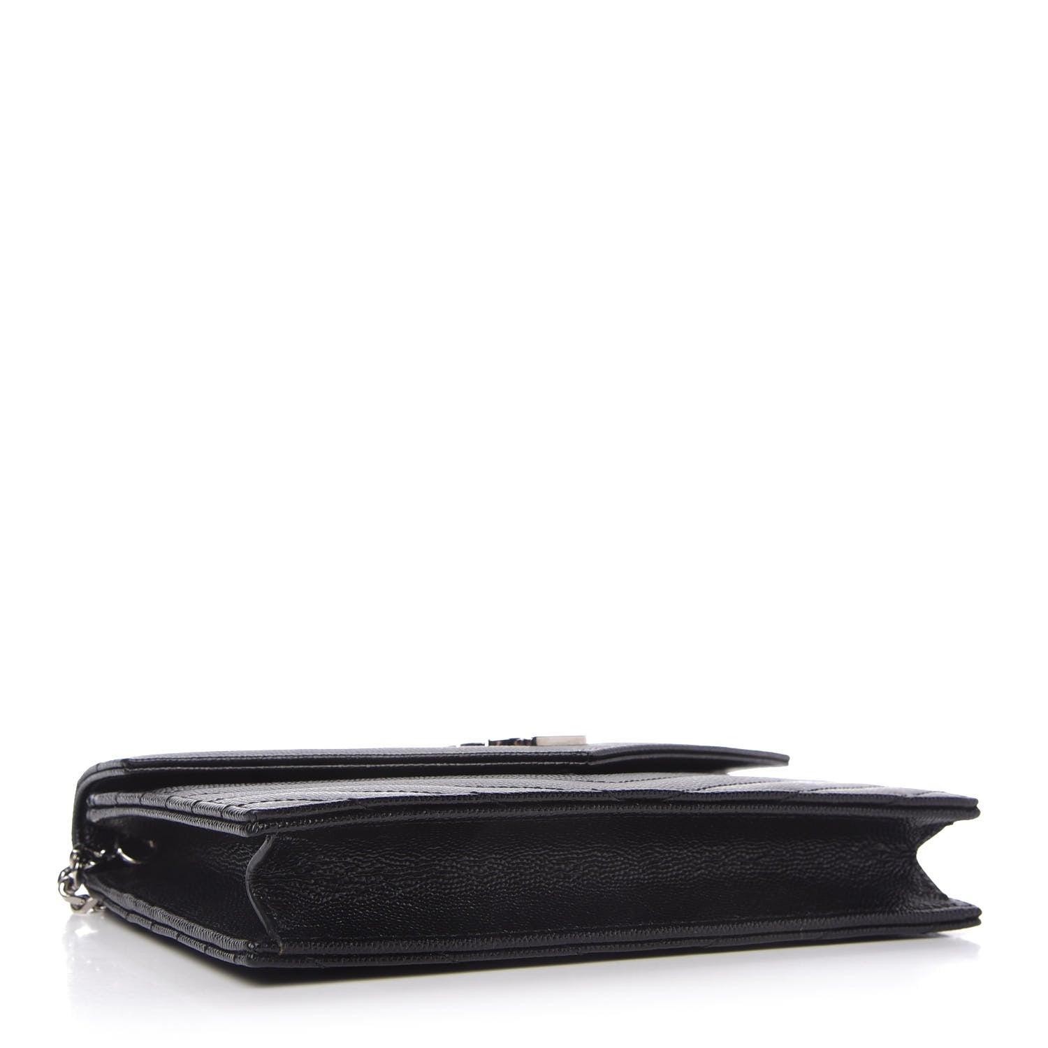 Saint Laurent Grain De Poudre Matelasse Chevron Monogram Envelope Chain Wallet Black 4 of 11