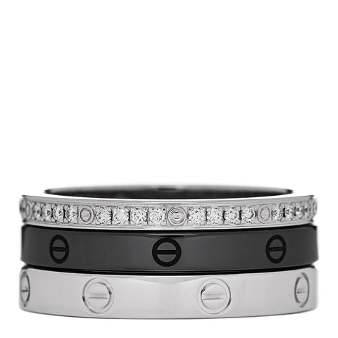 18K White Gold Diamond Ceramic LOVE Ring Set 53 6.25