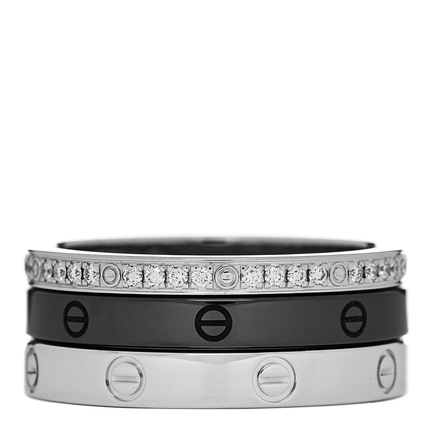 18K White Gold Diamond Ceramic LOVE Ring Set 53 6.25