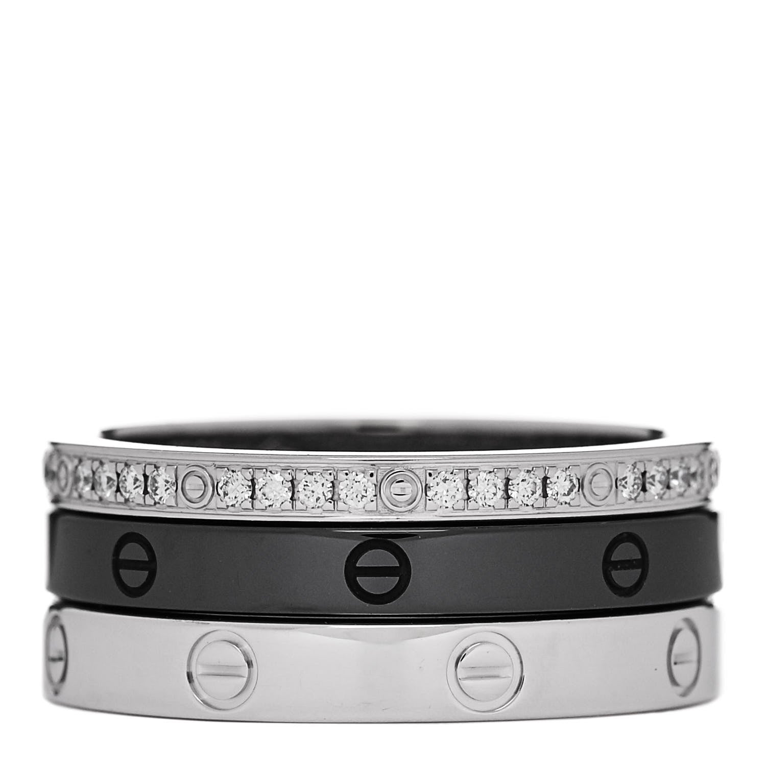 Cartier 18K White Gold Diamond Ceramic LOVE Ring Set 53 6.25 1 of 6