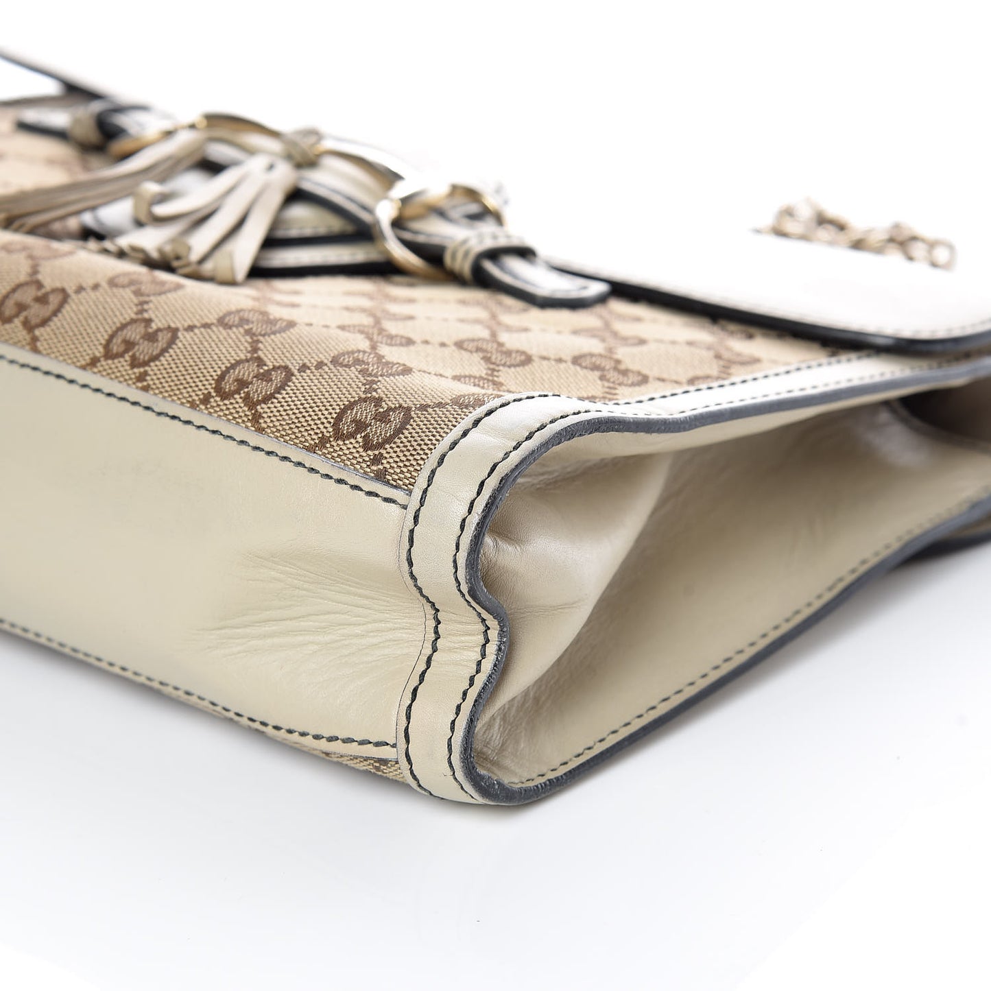 Monogram Margaux Calfskin Medium Emily Chain Shoulder Bag Beige Ebony Mystic White