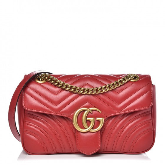 Calfskin Matelasse Small GG Marmont Shoulder Bag Hibiscus Red