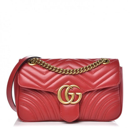 Gucci Calfskin Matelasse Small GG Marmont Shoulder Bag Hibiscus Red 1 of 7