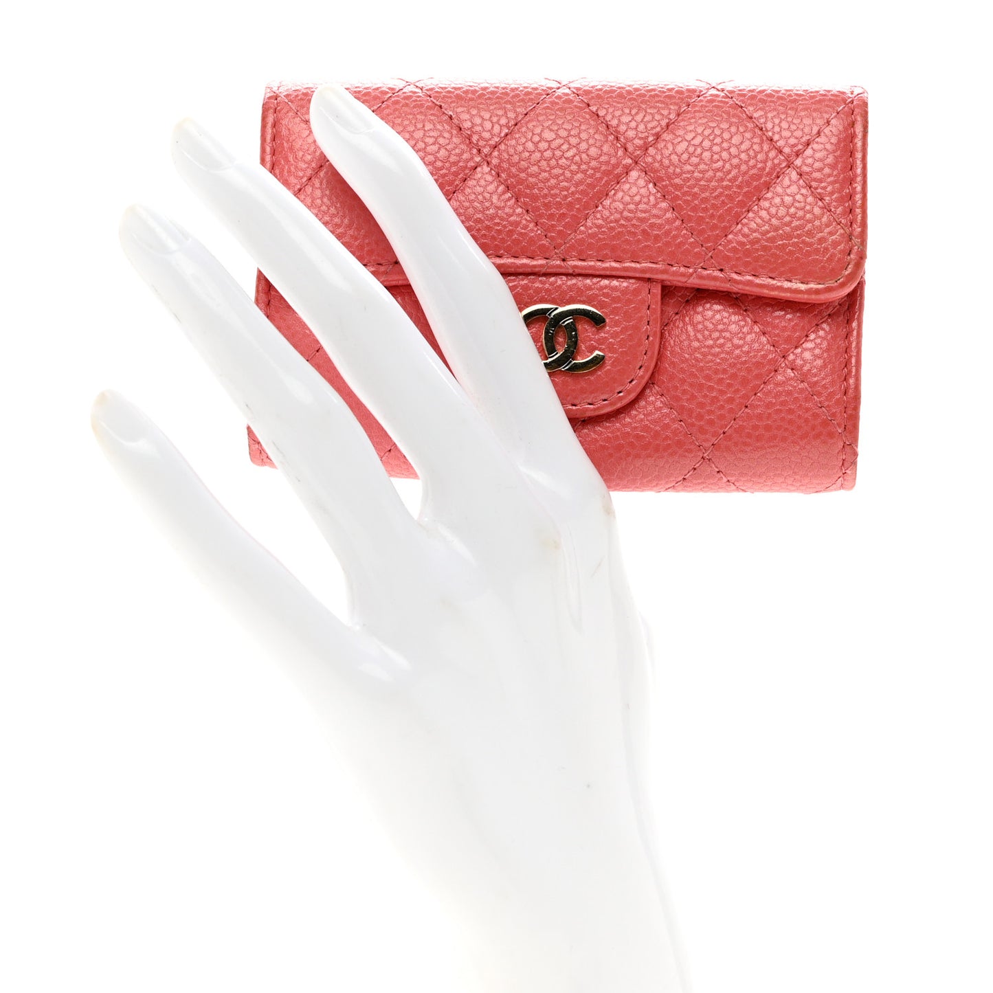 Caviar Quilted Classic 4 Key Holder Wallet Dark Pink