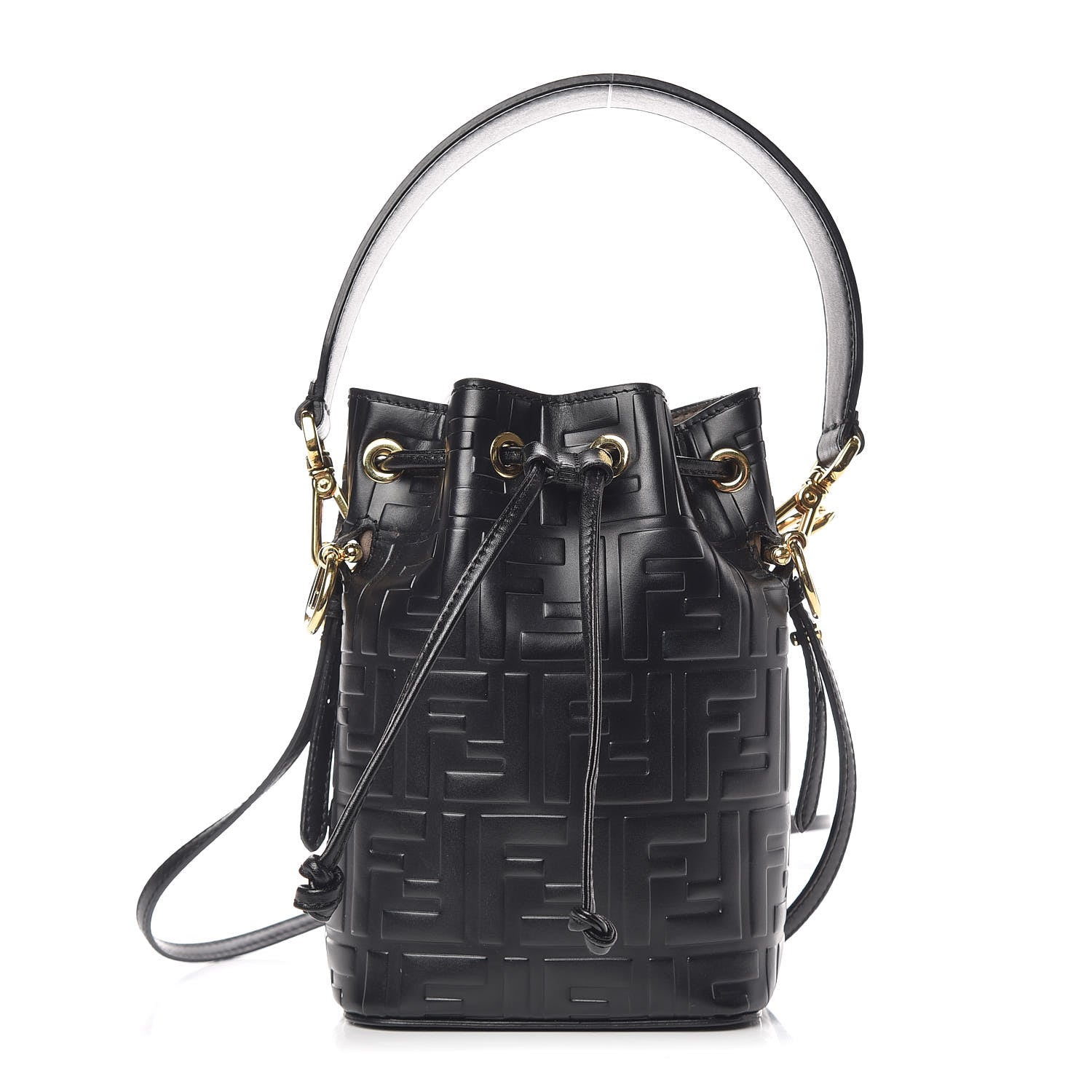 Fendi Vitello Liberty F is Fendi FF 1974 Embossed Mini Mon Tresor Bucket Bag Black 1 of 10