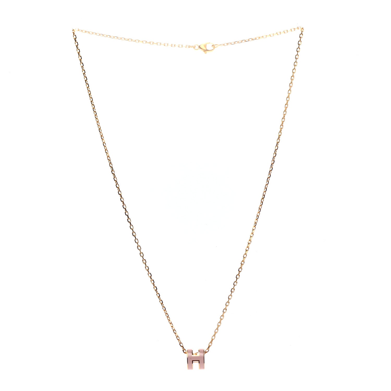 Hermes Lacquered Gold Mini Pop H Pendant Necklace Rose Dragee 3 of 6