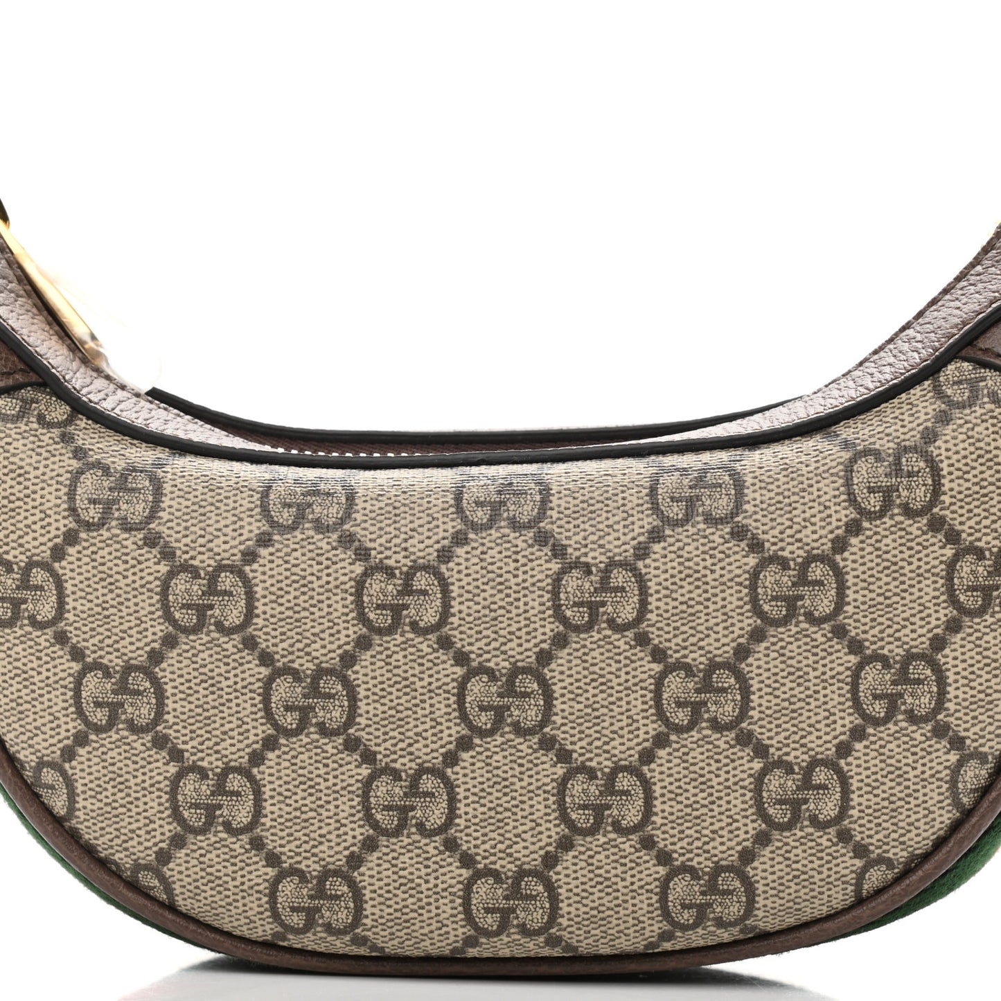 GG Supreme Monogram Textured Calfskin Web Mini Ophidia Half Moon Hobo Beige Ebony New Acero
