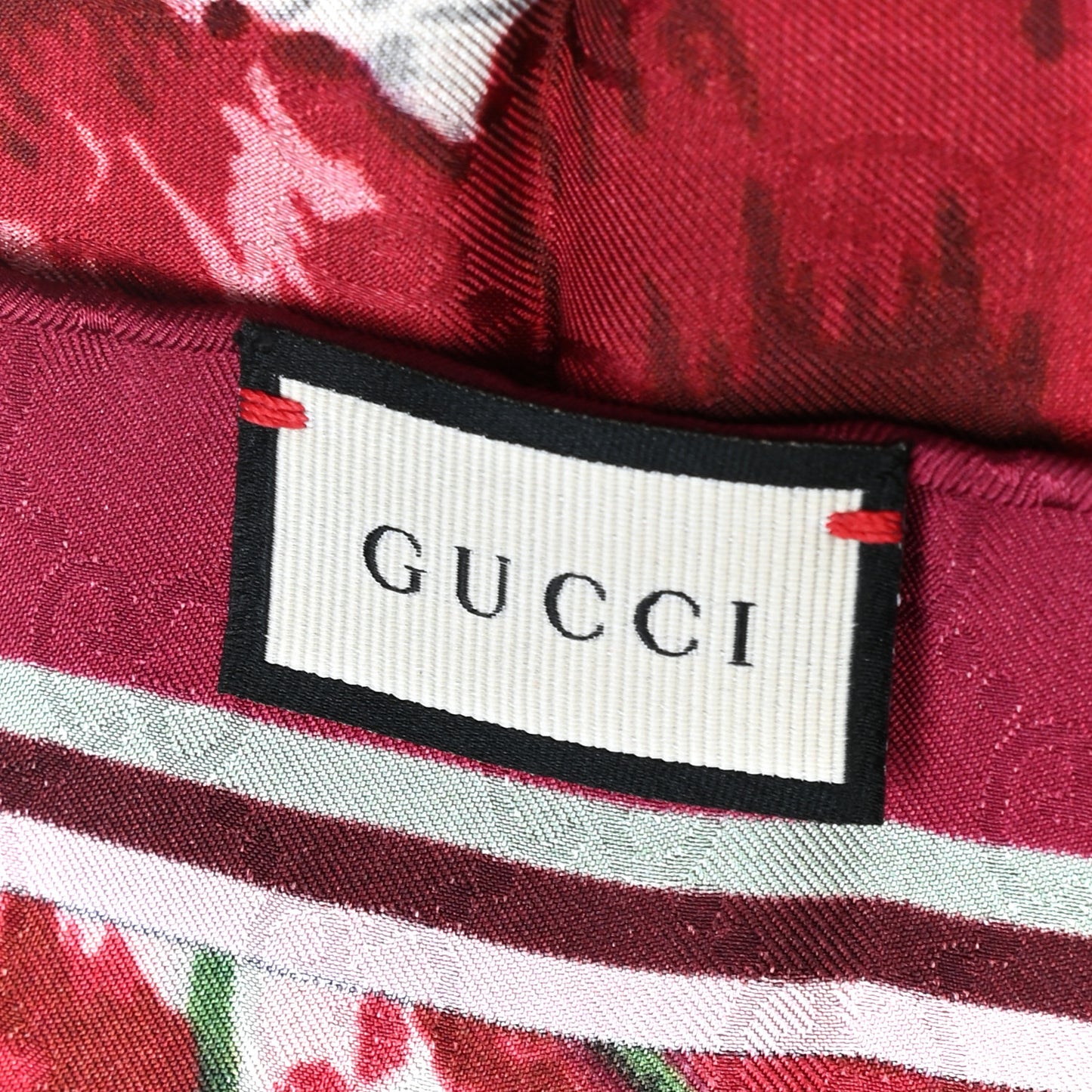 Silk Jacquard GG Monogram Deep Love Square Scarf Ivory Red
