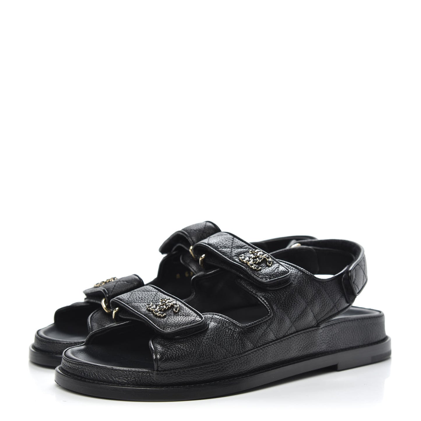 Grained Calfskin Velcro Dad Sandals 38 Black