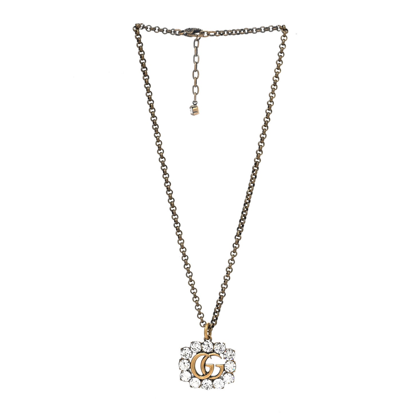 Crystal Embellished Double G Necklace Aged Gold