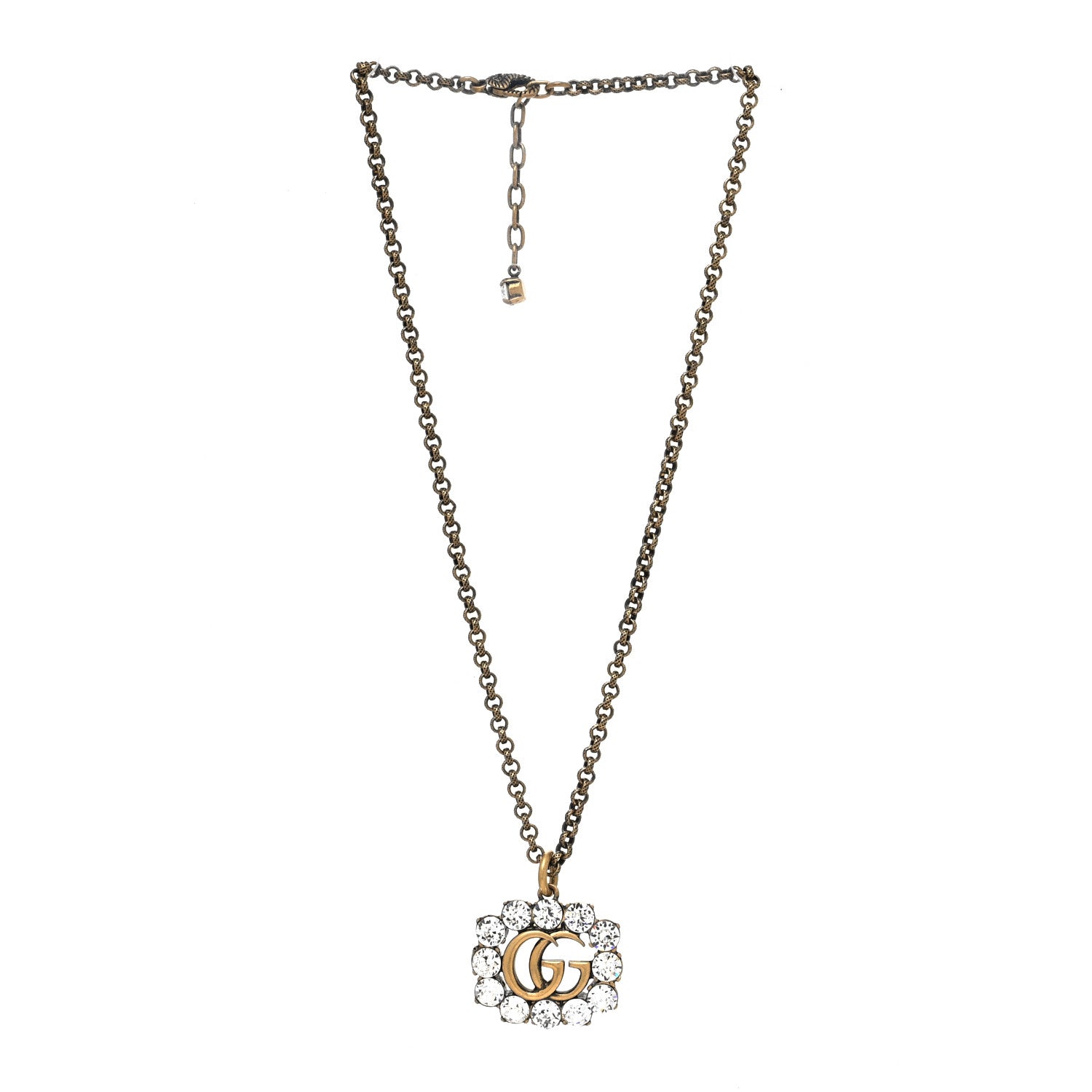 Gucci Crystal Embellished Double G Necklace Aged Gold 3 of 5