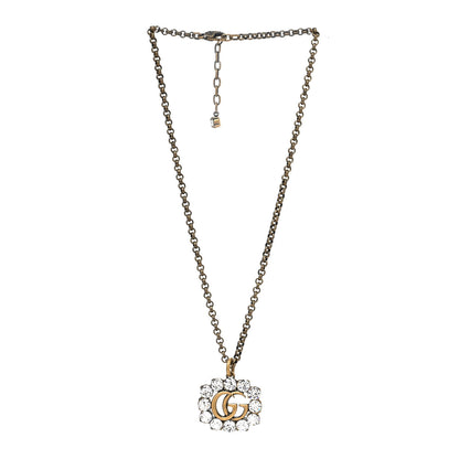 Gucci Crystal Embellished Double G Necklace Aged Gold 3 of 5