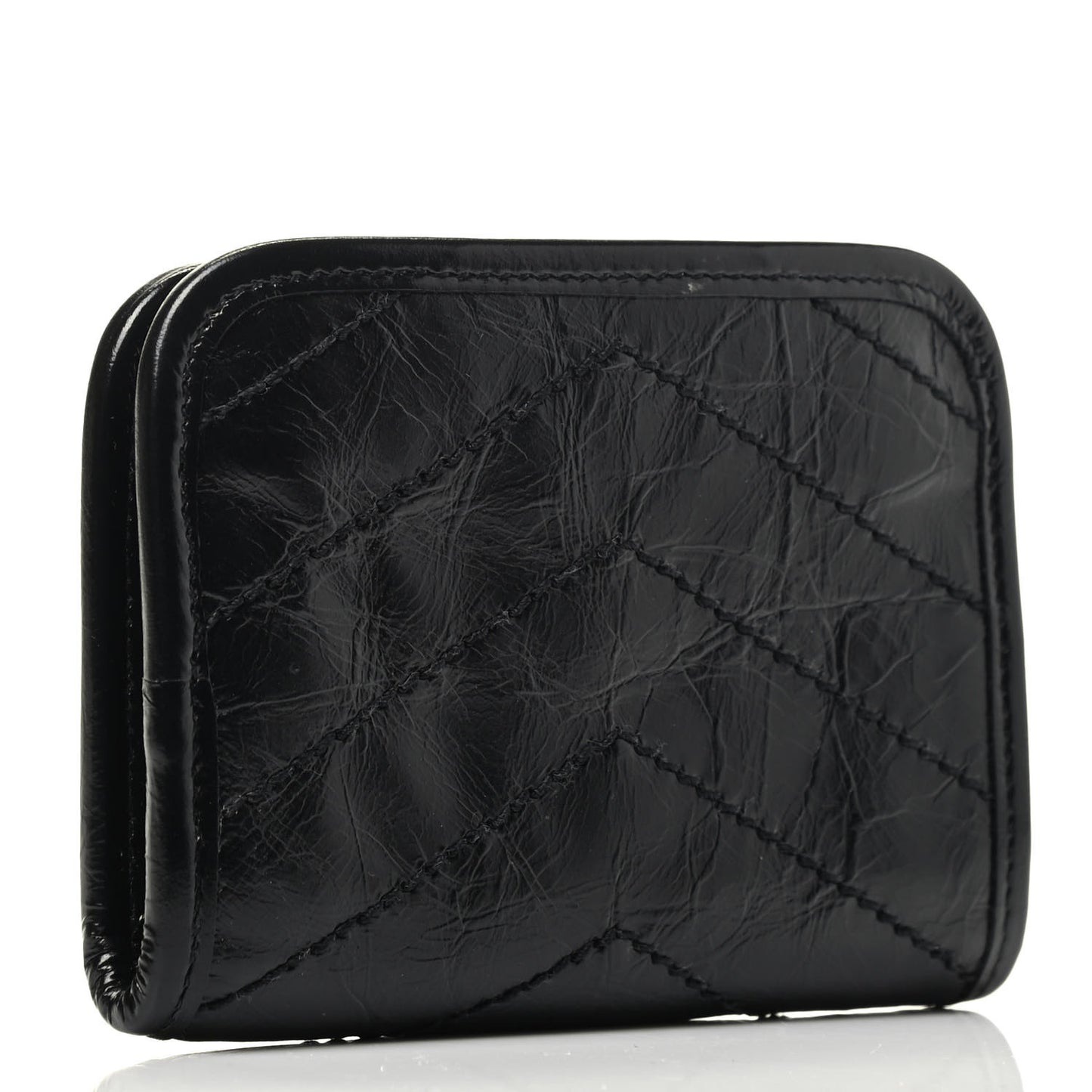Crinkled Calfskin Matelasse Monogram Niki Card Holder Black