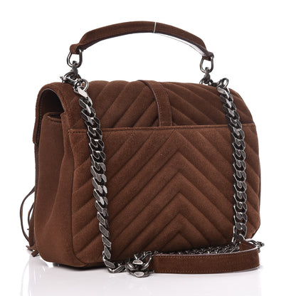 Saint Laurent Suede Matelasse Chevron Fringe Monogram Medium College Bag Marron Clair 3 of 13