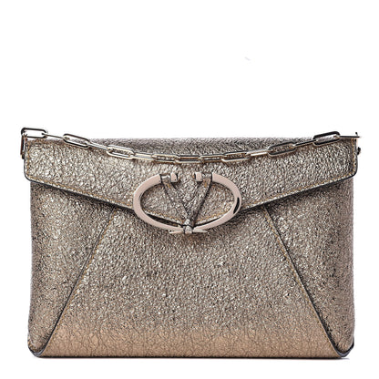 Valentino Garavani Metallic Calfskin V Rivet Chain Clutch Platinum 1 of 8