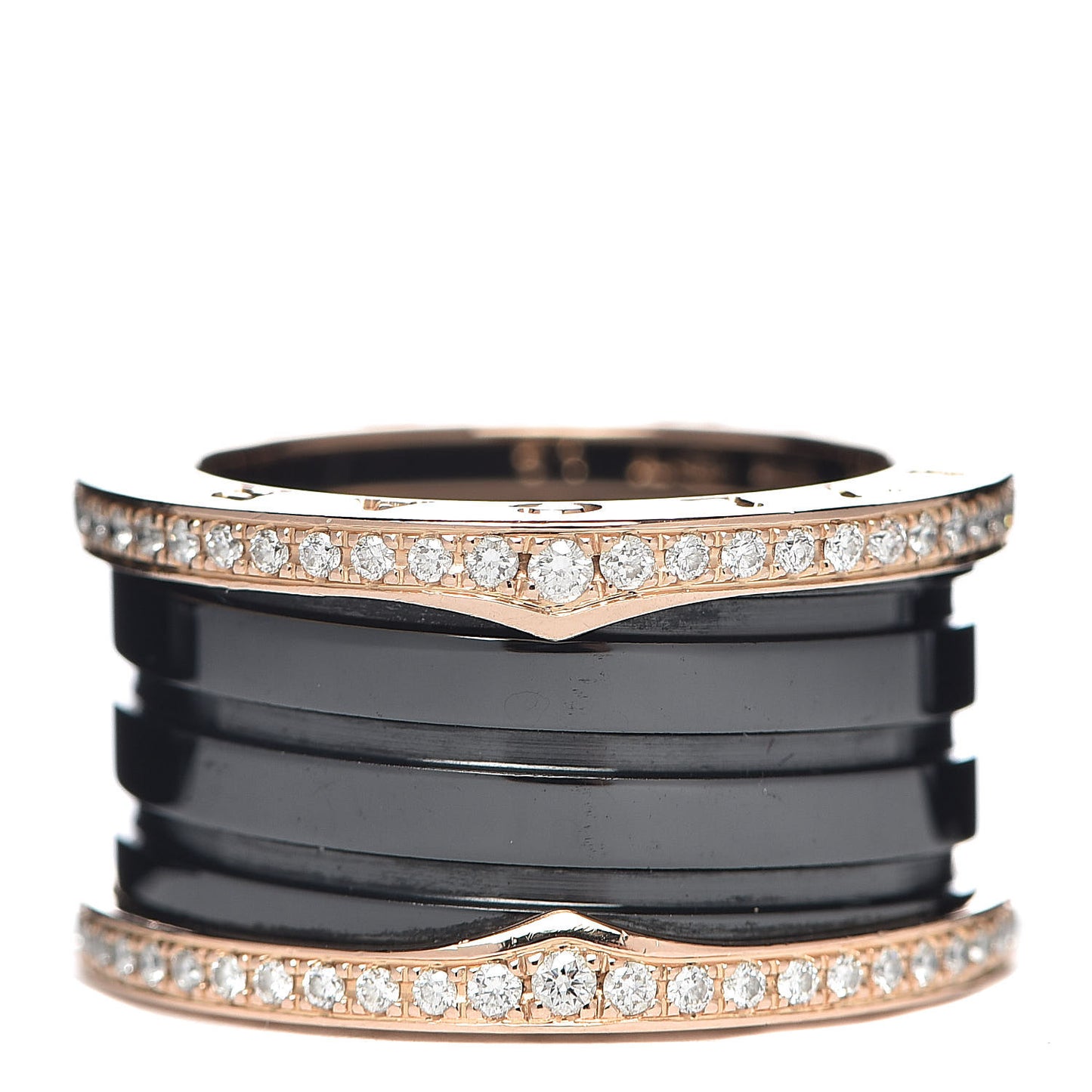 18K Rose Gold Black Ceramic Diamond B.Zero1 Four-Band Ring 51 5.75