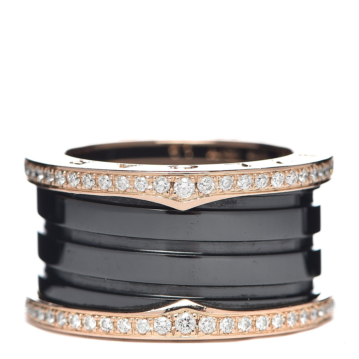 Bulgari 18K Rose Gold Black Ceramic Diamond B.Zero1 Four-Band Ring 51 5.75 1 of 5